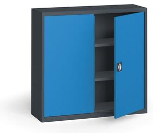 Plechová policová skříň na nářadí KOVONA, 1150 x 1200 x 400 mm, 2 police, antracit/modrá