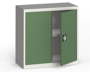 Plechová policová skříň na nářadí KOVONA, 800 x 800 x 400 mm, 1 police, šedá/zelená