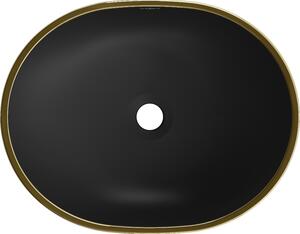 Mexen Viki umyvadlo na desku 48 x 35 cm, Matná černá/zlatý okraj