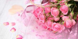 Obraz romantická růžová kytice růží