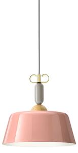 Il Fanale N3D1O Bon Ton, růžové závěsné svítidlo s prvky dřeva a mosazi, 1x15W LED E27, prům. 40cm