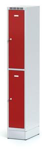 Alfa 3 Kovová šatní skříňka na soklu s úložnými boxy, 2 boxy, červené dveře, otočný zámek
