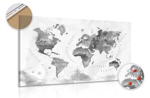 Obraz na korku černobílá akvarelová mapa světa