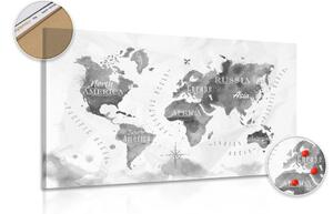 Obraz na korku černobílá akvarelová mapa světa