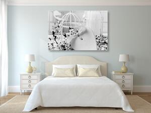 Obraz romantické zátiší ve vintage stylu v černobílém provedení Varianta: 120x80