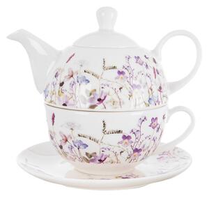 Bílá/fialová porcelánová čajová souprava Louka – Orion