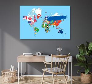 Obraz na korku mapa světa s vlajkami