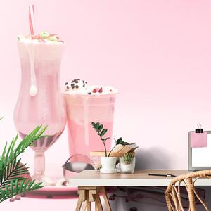 Samolepící fototapeta růžový mléčný koktejl