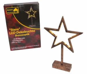 Vánoční dekorace hvězda na stojánku 38 cm, 20 LED, bronzová