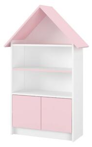 Dřevěná knihovna/skříň na hračky Nellys Domeček, bílá/růžová - -