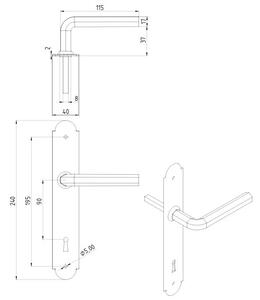 Dveřní klika Alba, s otvorem pro dozický (pokojový) klíč 90 mm, černá