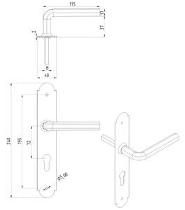 Dveřní klika Alba, s otvorem pro vložkový zámek 72 mm, surová