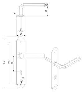 Dveřní klika Alba, s otvorem pro dozický (pokojový) klíč 72 mm, surová