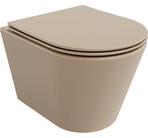 Mexen Rico WC mísa Rimless s pomalu padající deskou slim, duroplast, Matná cappuccino