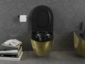 Mexen Lena WC mísa Rimless s pomalu padající deskou slim, duroplast, Černá mat/Zlatá vzor rybí kůže