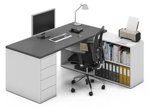 PLAN Kancelářský psací stůl s úložným prostorem BLOCK B04, bílá/grafit