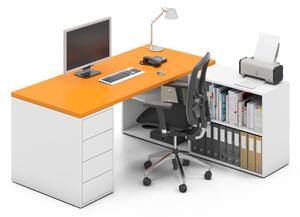PLAN Kancelářský psací stůl s úložným prostorem BLOCK B04, bílá/oranžová