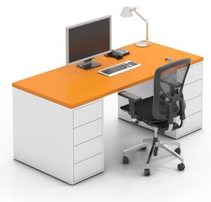 PLAN Kancelářský psací stůl s úložným prostorem BLOCK B03, bílá/oranžová