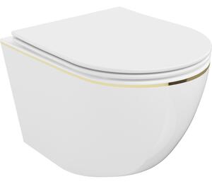 Mexen Lena WC mísa Rimless s pomalu padající deskou slim, duroplast, bílá/Zlatálinia