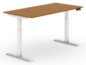 Výškově nastavitelný stůl, elektrický, 735-1235 mm, deska 1600x800 mm, třešeň, bílá podnož
