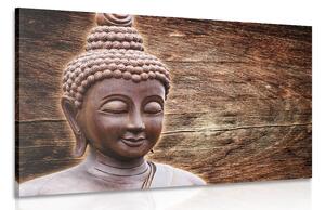Obraz socha Budhy na dřevěném pozadí - 60x40