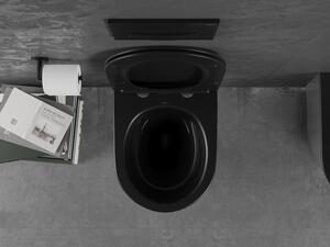 Mexen Lena WC mísa Rimless s pomalu padající deskou slim, duroplast, Černá mat/Stříbrná