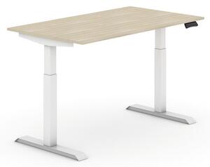 Výškově nastavitelný stůl, elektrický, 735-1235 mm, deska 1400x800 mm, dub, bílá podnož