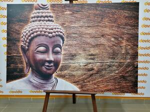 Obraz socha Budhy na dřevěném pozadí - 60x40