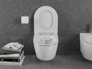 Mexen Lena WC mísa Rimless s pomalu padající deskou slim, duroplast, bílá/Zlatálinia