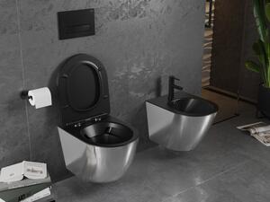 Mexen Lena WC mísa Rimless s pomalu padající deskou slim, duroplast, Černá mat/Stříbrná