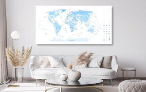 Obraz na korku detailní mapa světa v modré barvě