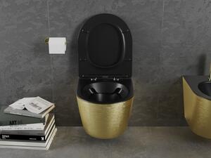 Mexen Lena WC mísa Rimless s pomalu padající deskou slim, duroplast, Černá mat/Zlatágeometrický vzor