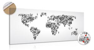 Obraz na korku mapa světa složená z lidí v černobílém provedení