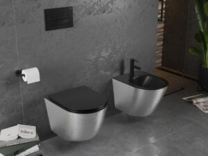 Mexen Lena WC mísa Rimless s pomalu padající deskou slim, duroplast, Černá mat/Stříbrná geometrický