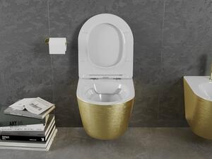 Mexen Lena WC mísa Rimless s pomalu padající deskou slim, duroplast, bílá/Zlatágeometrický vzor