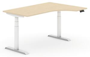 Výškově nastavitelný stůl, elektrický, 625-1275 mm, ergonomický pravý, deska 1600x1200 mm, bříza, bílá podnož