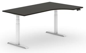 Výškově nastavitelný stůl, elektrický, 625-1275 mm, ergonomický pravý, deska 1800x1200 mm, wenge, bílá podnož