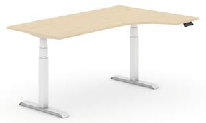 Výškově nastavitelný stůl, elektrický, 625-1275 mm, ergonomický pravý, deska 1800x1200 mm, bříza, bílá podnož