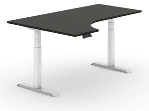 Výškově nastavitelný stůl, elektrický, 625-1275 mm, ergonomický levý, deska 1800x1200 mm, wenge, bílá podnož