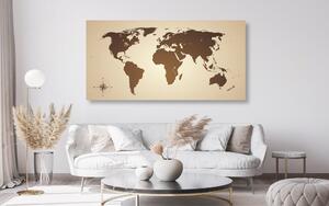Obraz na korku mapa světa v odstínech hnědé