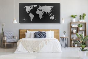 Obraz na korku mapa světa v odstínech šedé