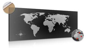 Obraz na korku mapa světa v odstínech šedé - 100x50 color mix