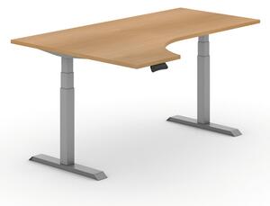 Výškově nastavitelný stůl PRIMO ADAPT, elektrický, 1800 x 1200 x 625-1275 mm, ergonomický levý, dub, šedá podnož