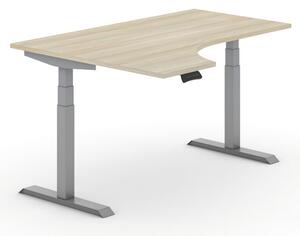 Výškově nastavitelný stůl PRIMO ADAPT, elektrický, 1600x1200X625-1275 mm, ergonomický levý, dub, šedá podnož