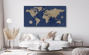 Obraz na korku mapa světa s kompasem v retro stylu na modrém pozadí