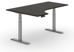 Výškově nastavitelný stůl PRIMO ADAPT, elektrický,1800x1200x625-1275 mm, ergonomický levý, wenge, šedá podnož