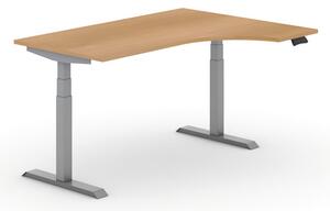 Výškově nastavitelný stůl PRIMO ADAPT, elektrický, 1600 x 1200 x 625-1275 mm, ergonomický pravý, wenge, šedá podnož