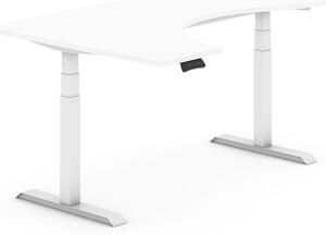 Výškově nastavitelný stůl, elektrický, 625-1275 mm, ergonomický levý, 1800x1200 mm, bílá, bílá podnož