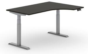 Výškově nastavitelný stůl PRIMO ADAPT, elektrický, 1600x1200x625-1275 mm, ergonomický pravý, wenge, šedá podnož
