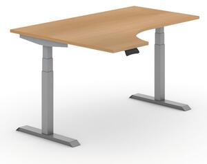 Výškově nastavitelný stůl PRIMO ADAPT, elektrický, 1600 x 1200 x 625-1275 mm, ergonomický levý, dub, šedá podnož
